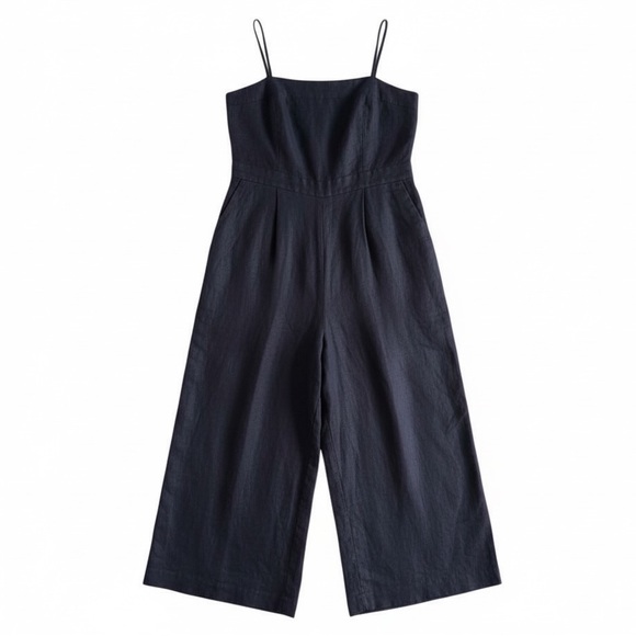 J. Crew Pants - J. Crew Linen Wide Leg Cropped Jumpsuit Spaghetti Strap Soft Black Size 12